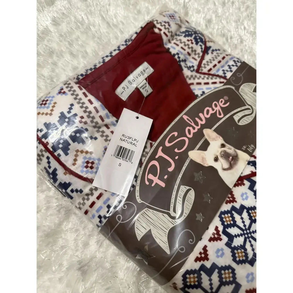 NWT! PJ Salvage Lightweight Flannel Pajamas French Bulldog Pattern Size Small